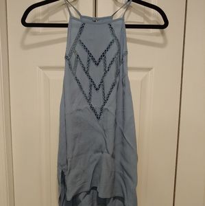 Light Blue Geometric Cut Out Top